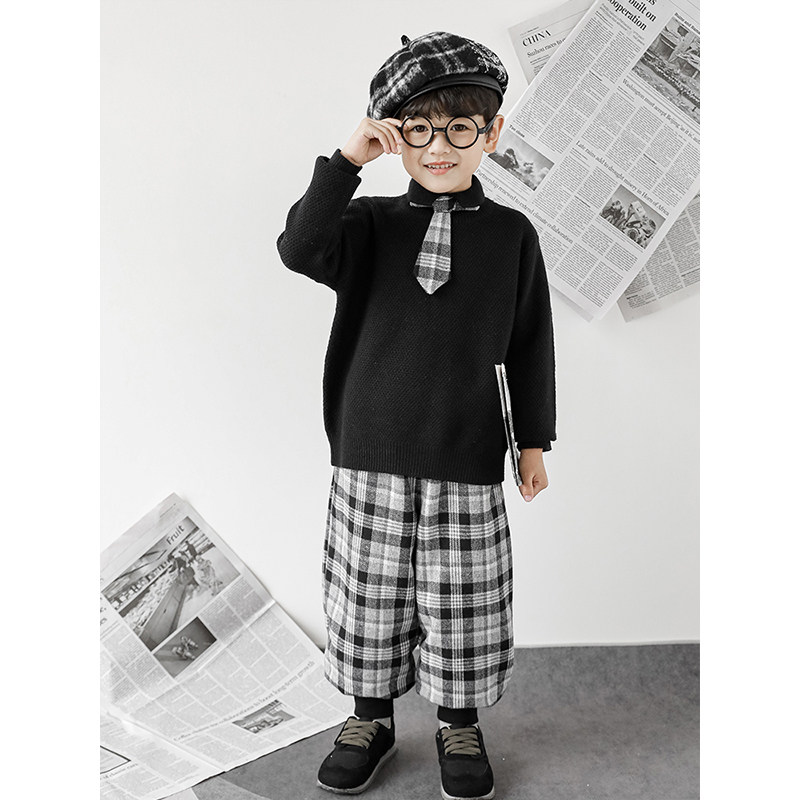 幼悠儿童开叉翻领毛衣纯色打底衫2025冬季新款男童文艺休闲针织衫,淘宝优惠券,粉丝福利购,淘宝优惠卷