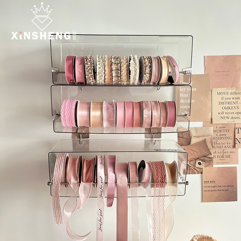 芯苼 升级免打孔亚克力透明丝带架花艺师花店收纳架手工diy置物架 - 图2