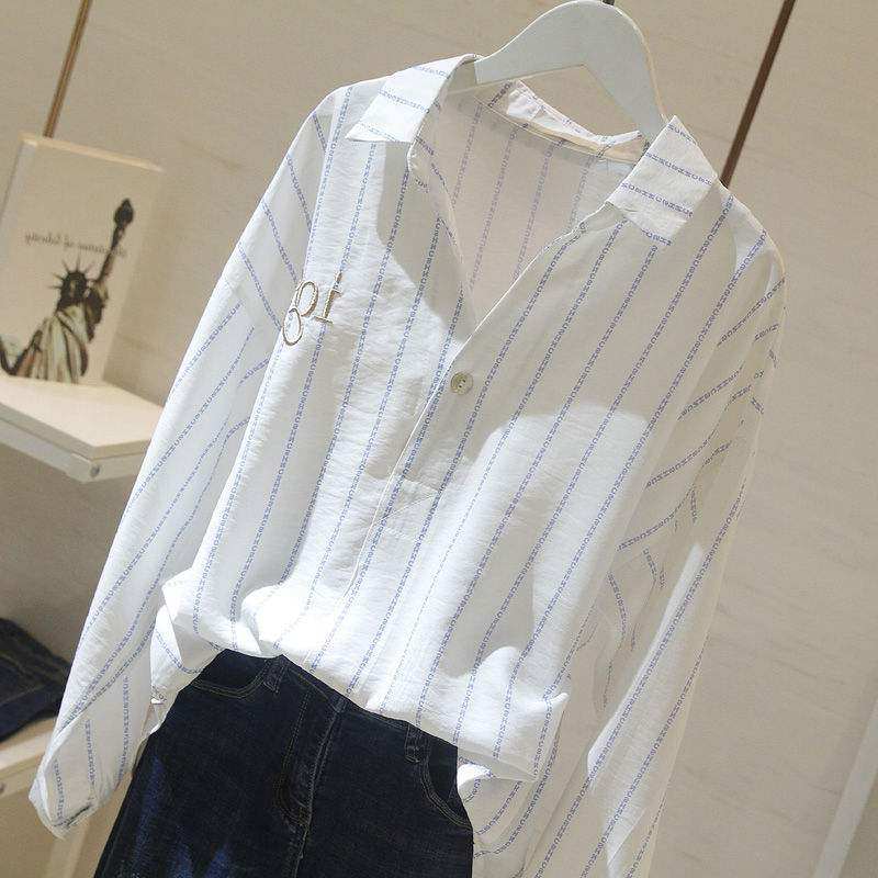 韩国条纹2020春秋新款韩版字母衬衫 haadid衬衫