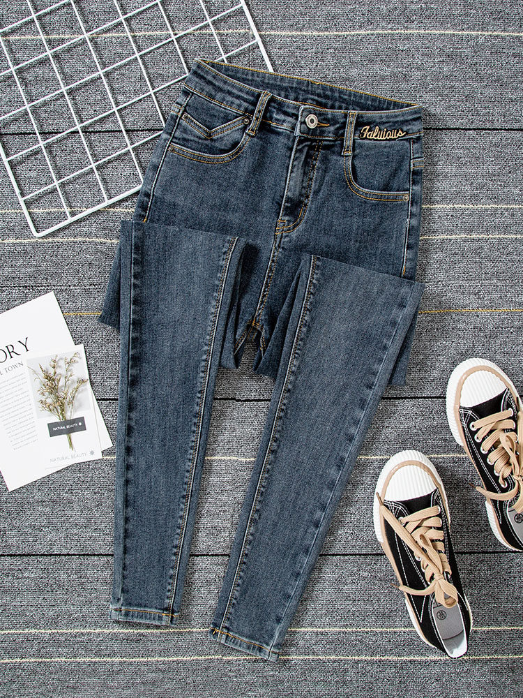 韩国蓝灰色九分2022年春秋牛仔裤 haadid牛仔裤