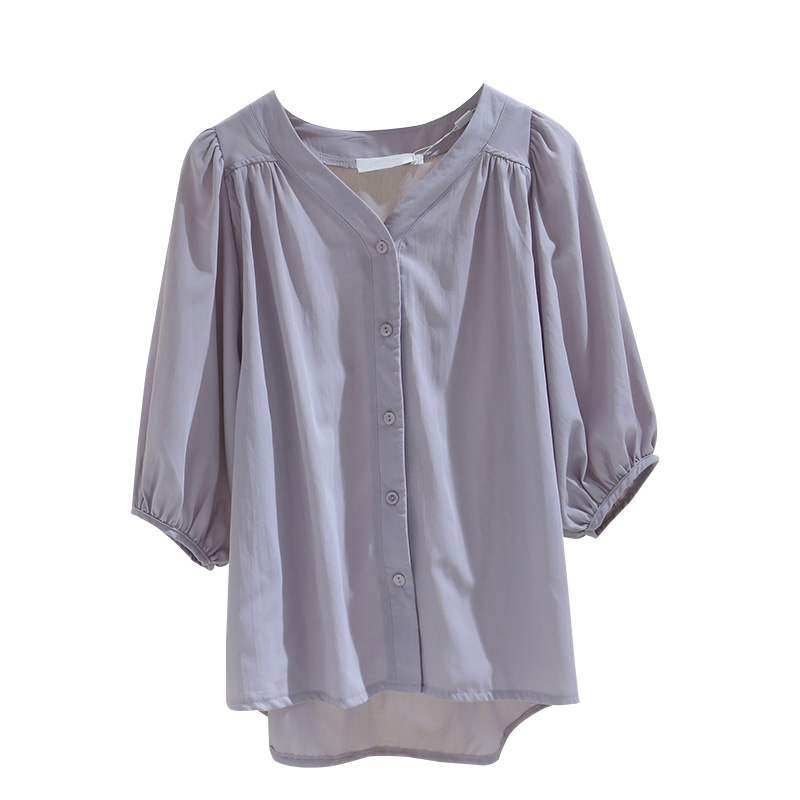 韩国v领雪纺中袖2022夏季新款衬衫 haadid衬衫