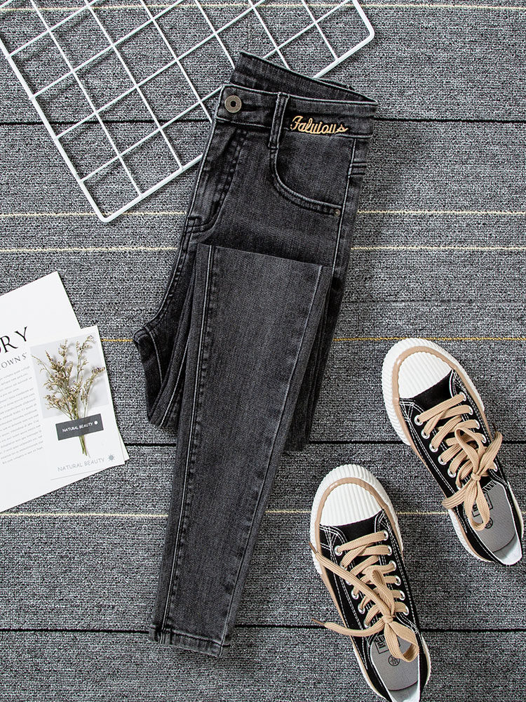 韩国蓝灰色九分2022年春秋牛仔裤 haadid牛仔裤