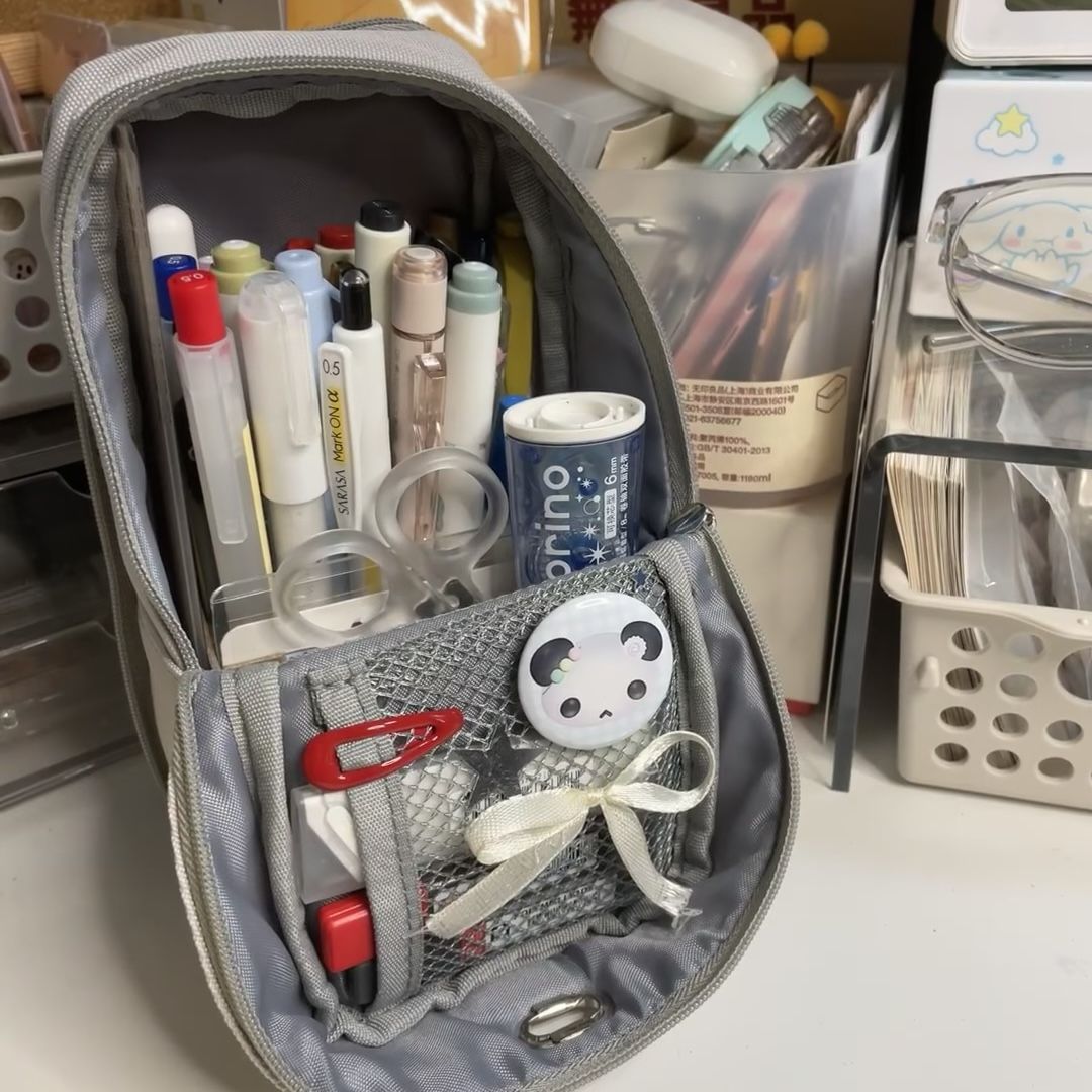 站立式笔袋翻盖多层大容量创意多功能学生桌面整理小众文具收纳盒 - 图0