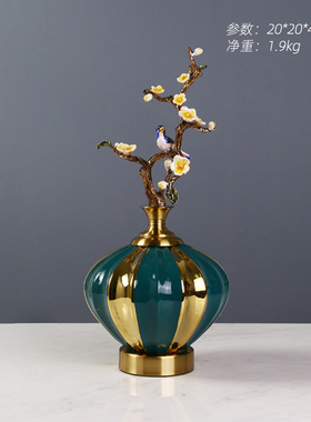 新款新中式玄关花瓶摆件高端G大气客厅酒柜高档轻奢现代装