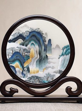 新款古典苏绣屏风摆件中式家居客厅装饰品手工双S面刺绣实木台屏