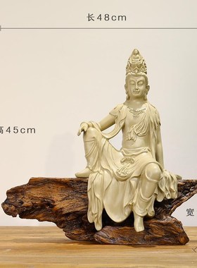 新款自在观音g佛像新中式禅意摆件客厅书房玄关办公室古法鱼缸家