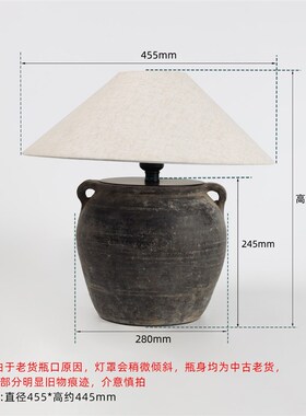 新款中式复古陶瓷台灯侘u寂风灯具棉麻灯罩酒店民宿家居装饰道具