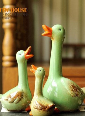 精选欧式陶瓷摆件工艺品 现代简约家居装I饰品 绿色陶瓷可爱鸭摆