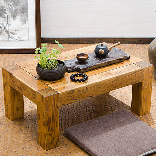 炕桌实木老榆木榻榻米小茶几简约现代矮桌子实木飘窗桌榻榻米书桌 - 图1