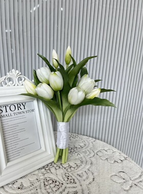 ins清新森系婚纱摄影道具 韩式结婚领证拍照郁金香仿真新娘手捧花