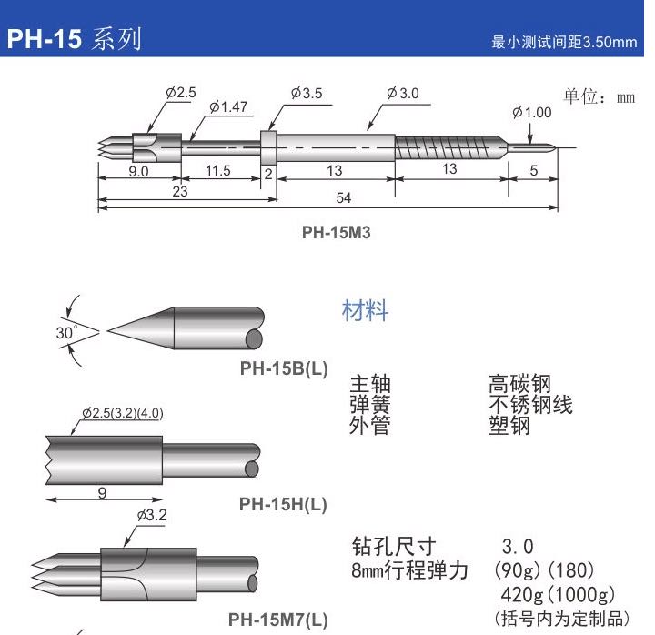 华荣探针PH-15H.2（6齿）细齿顶针.0外弹簧一体探针总长54MM-图0