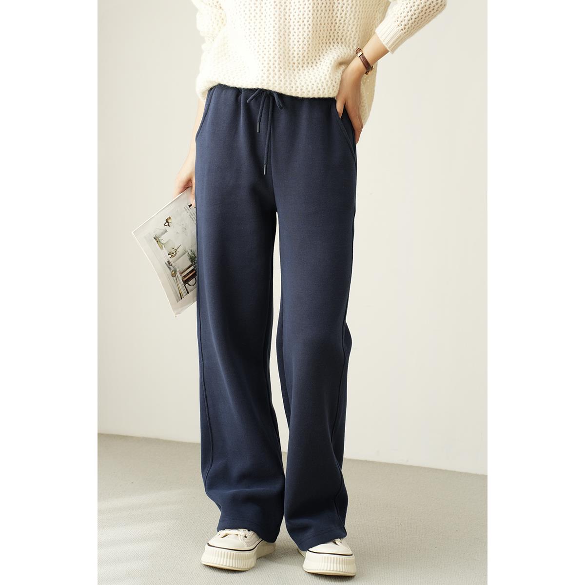 柔软舒适 女士迷你绒阔腿裤 纯色宽松卫裤 直筒长裤子 春秋款女装 - 图0