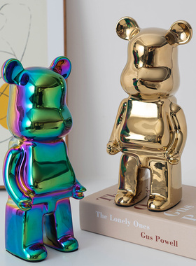 35CM暴力熊客厅潮玩简约酒柜电视柜电镀陶瓷装饰品轻奢储钱罐摆件