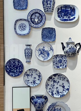 新中式客厅卧室墙壁面装饰品挂件壁挂花瓶创意挂盘花插陶瓷青花瓷