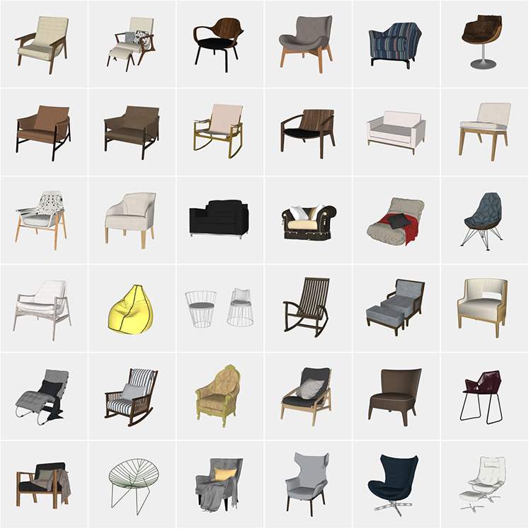 200套中式北欧现代家具椅子草图大师SU模型3DMAX犀牛RhinoC4D素材 - 图1