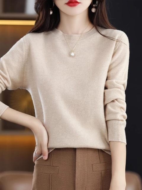 Hengyuan Xiangcai Sheep Broken SIZE Cleansing 100%Pure Wool Sweater Women's Round Neck Spring and Autumn Thin Bottom Shirts Sigh