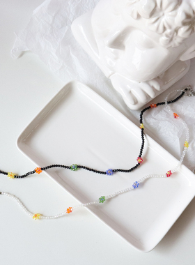 ins风水晶编织花花项链