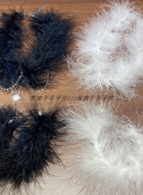 鸵鸟毛项链手链~大颗水晶吊坠