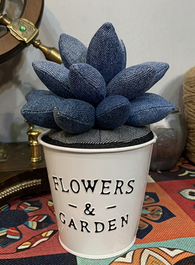 创意手工牛仔布艺多肉盆栽摆件家居室内装饰品桌面办公室陈列品