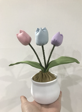 原创手工郁金香盆花摆件活性炭花色布艺家居装饰礼品桌面陈列品
