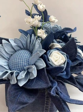 【定制款】手工牛仔艺术布艺花篮创意摆件礼物客厅办公室陈列装饰