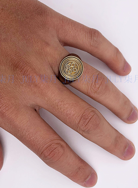 符号复古做旧手工拼接银戒指