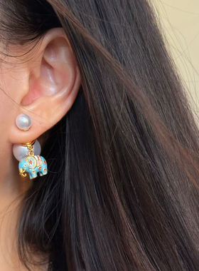 虎眼石小象松石锁骨项链耳环银针