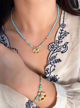 彩色滴油珐琅木马松石串珠项链