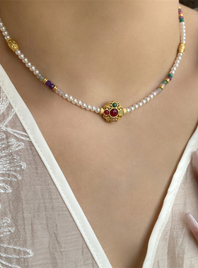 中国风玛瑙珍珠新中式项链套装