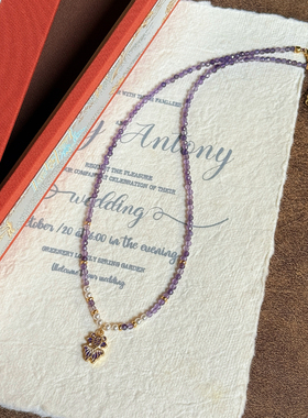 小众设计感紫色金鱼串珠项链女