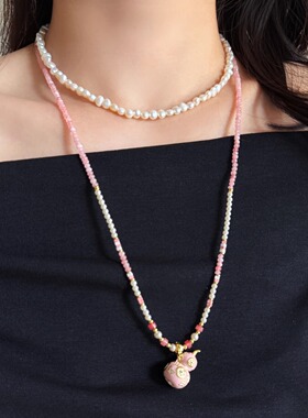 老花四叶草葫芦天然石项链