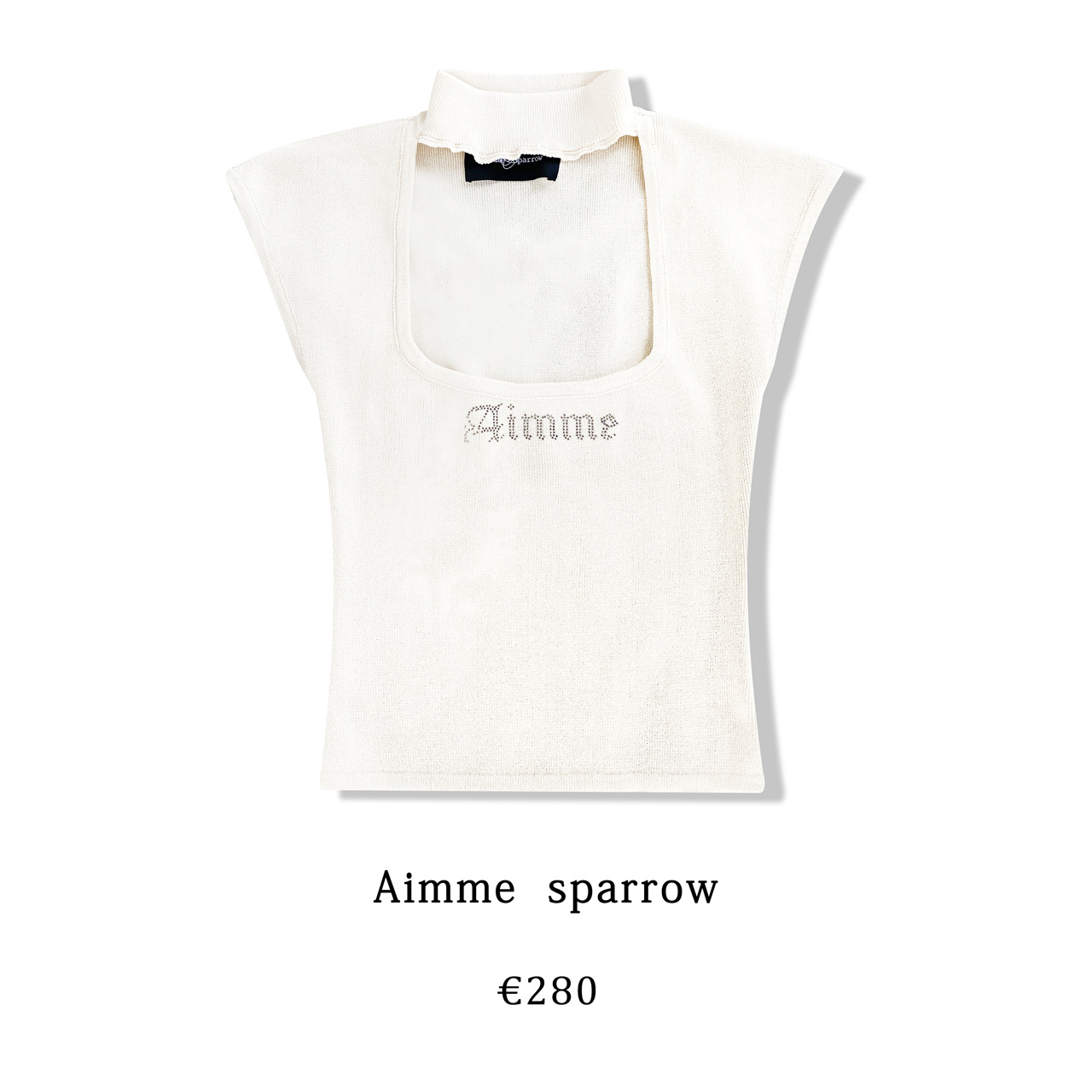 Aimme sparrow24SS夏新款字母logo白色挂脖上衣 拼接抽绳半裙木兰 - 图3