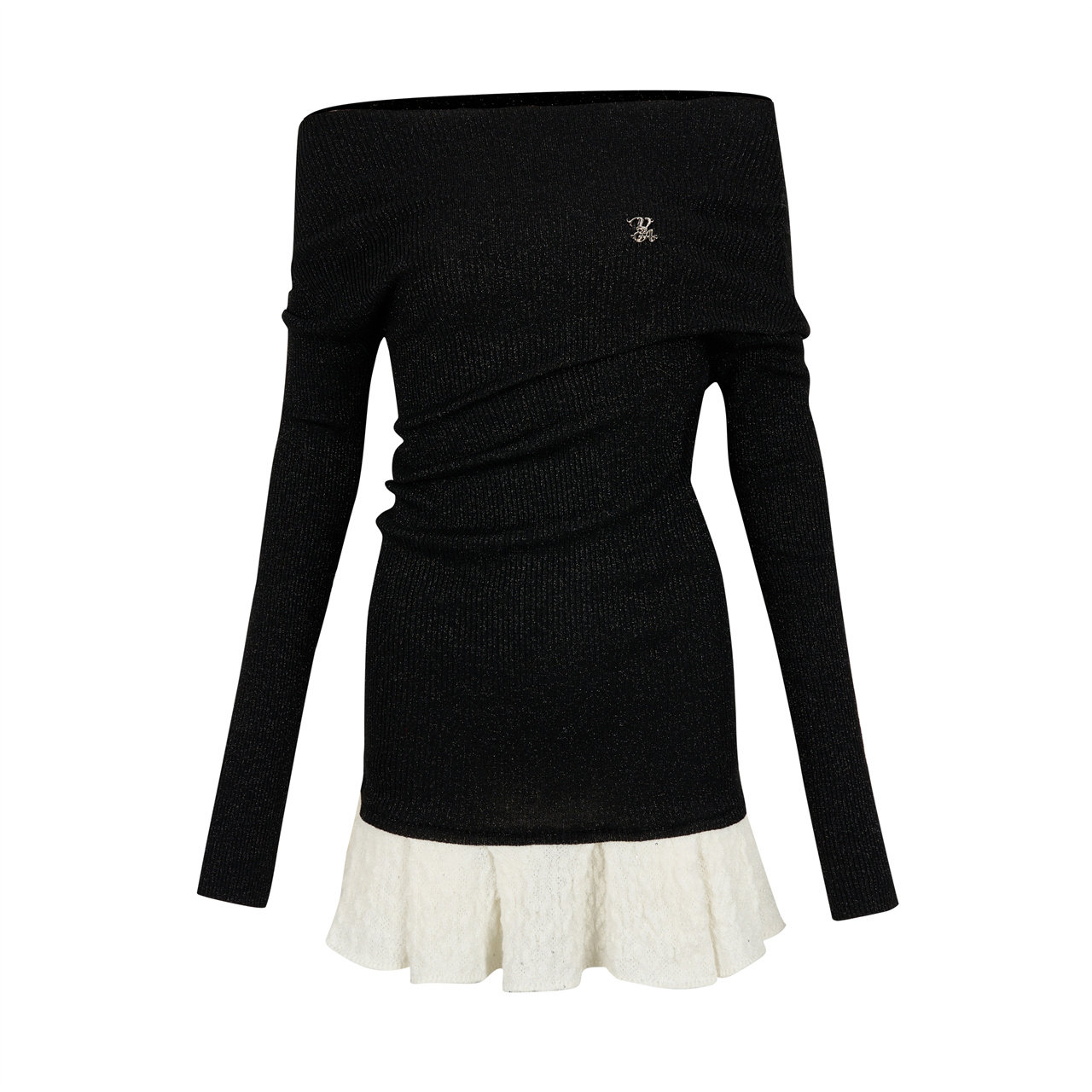 Viapitti 官方授权24秋季新款斜边一字肩拼接撞色毛织裙百搭,淘宝优惠券,粉丝福利购,淘宝优惠卷