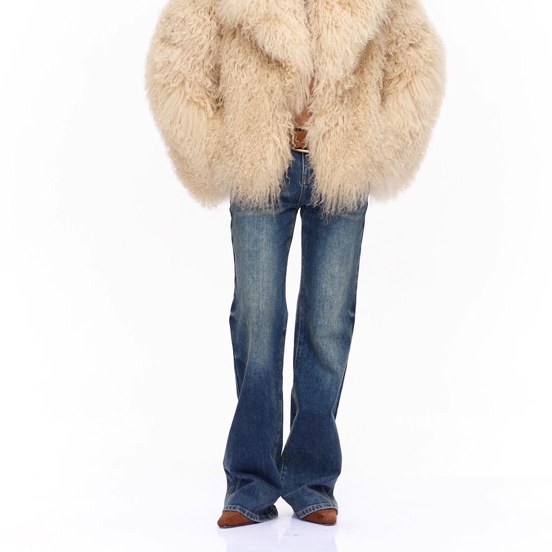 CNLEEWEI 25秋季新款 直筒复古深蓝色直筒洗水牛仔裤 - 图1