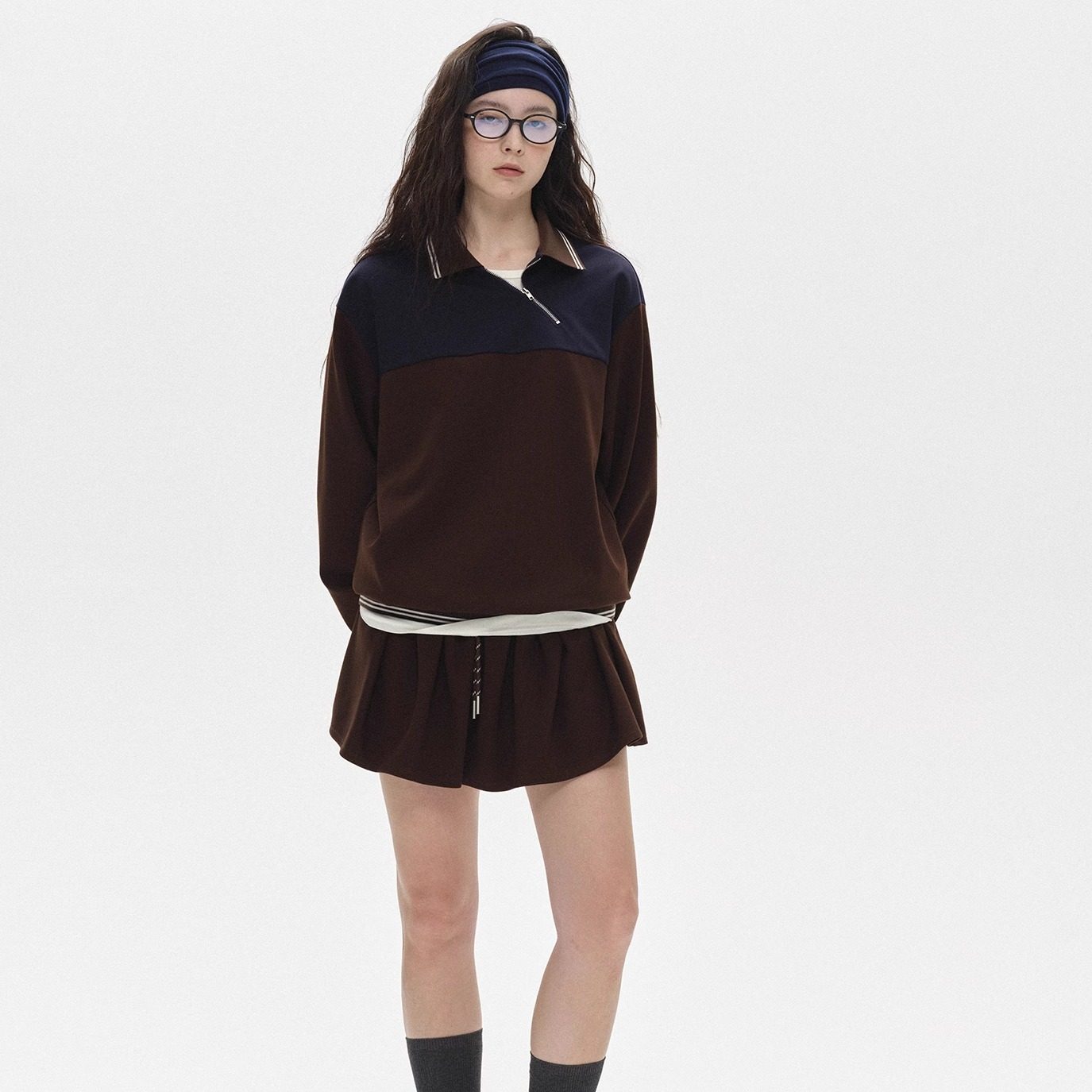 Vena Label 25FW秋季 拉链拼接卫衣复古长袖外套 迷你花苞半身裙,淘宝优惠券,粉丝福利购,淘宝优惠卷