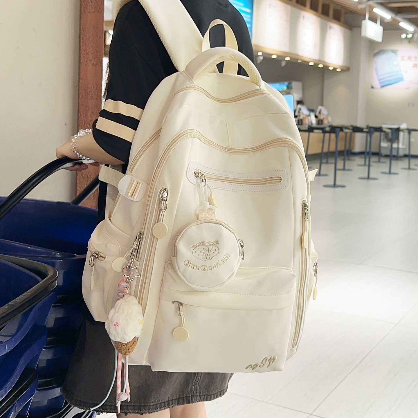 粉色书包女双肩包大容量初中生女生高中生多层结实耐用大学生背包,淘宝优惠券,粉丝福利购,淘宝优惠卷