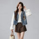 ເສື້ອຢືດຄໍ V-ຄໍ Denim ປັກແສ່ວໃນລະດູຮ້ອນແບບເກົາຫຼີບາງໆ