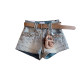 2025 2025 ໂສ້ງຂາສັ້ນ denim ເພັດຫຸ້ມດ້ວຍເພັດຫນັກແບບເກົາຫຼີ