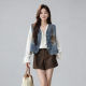 ເສື້ອຢືດຄໍ V-ຄໍ Denim ປັກແສ່ວໃນລະດູຮ້ອນແບບເກົາຫຼີບາງໆ