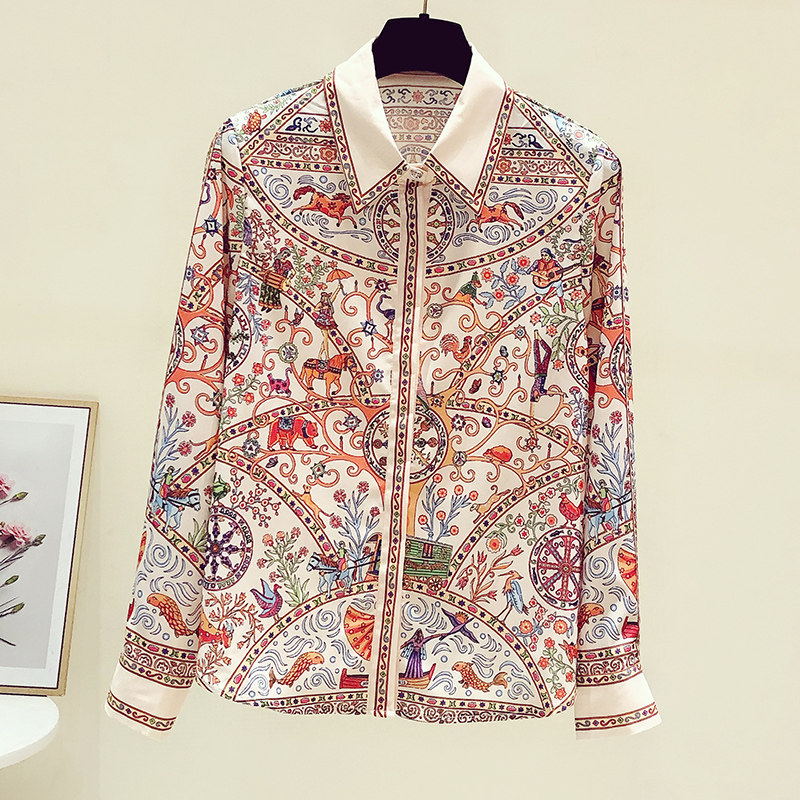 欧货2025春装新款复古印花真丝雪纺长袖衬衫女设计感小众碎花上衣,淘宝优惠券,粉丝福利购,淘宝优惠卷