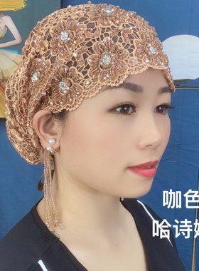 哈诗娜新款流苏纱巾帽子夏天可爱包头巾腈纶帽子名族花朵盖头百搭