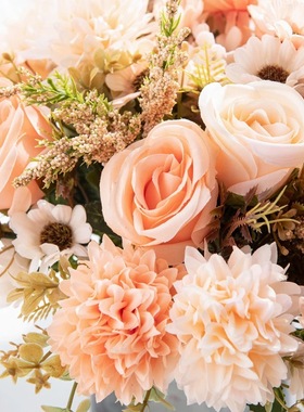 欧式田园装饰手捧玫瑰花仿真花花束客厅茶几家居餐桌花艺摆件批发