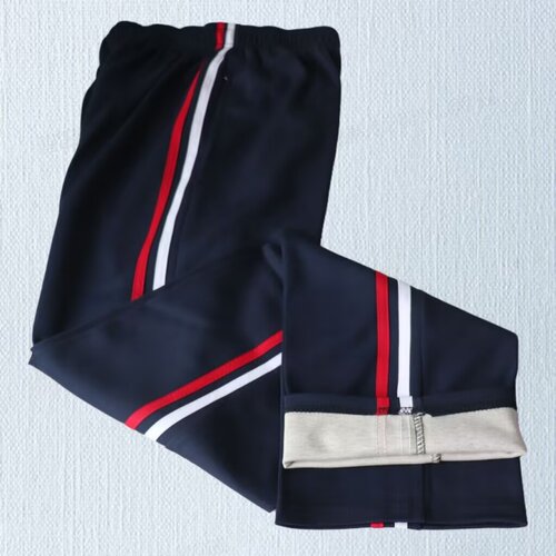 春秋涤盖棉白红条校服裤子初高中小学生宽松直筒男女红白条校服裤 - 图0