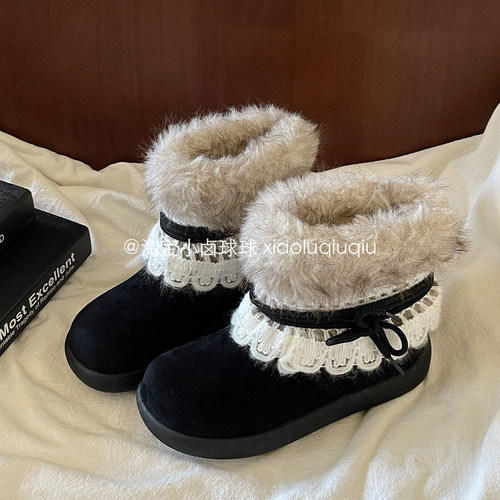 小卤球球雪地靴女加绒保暖雪地棉鞋女士冬季2025新款加厚女鞋复古 - 图2