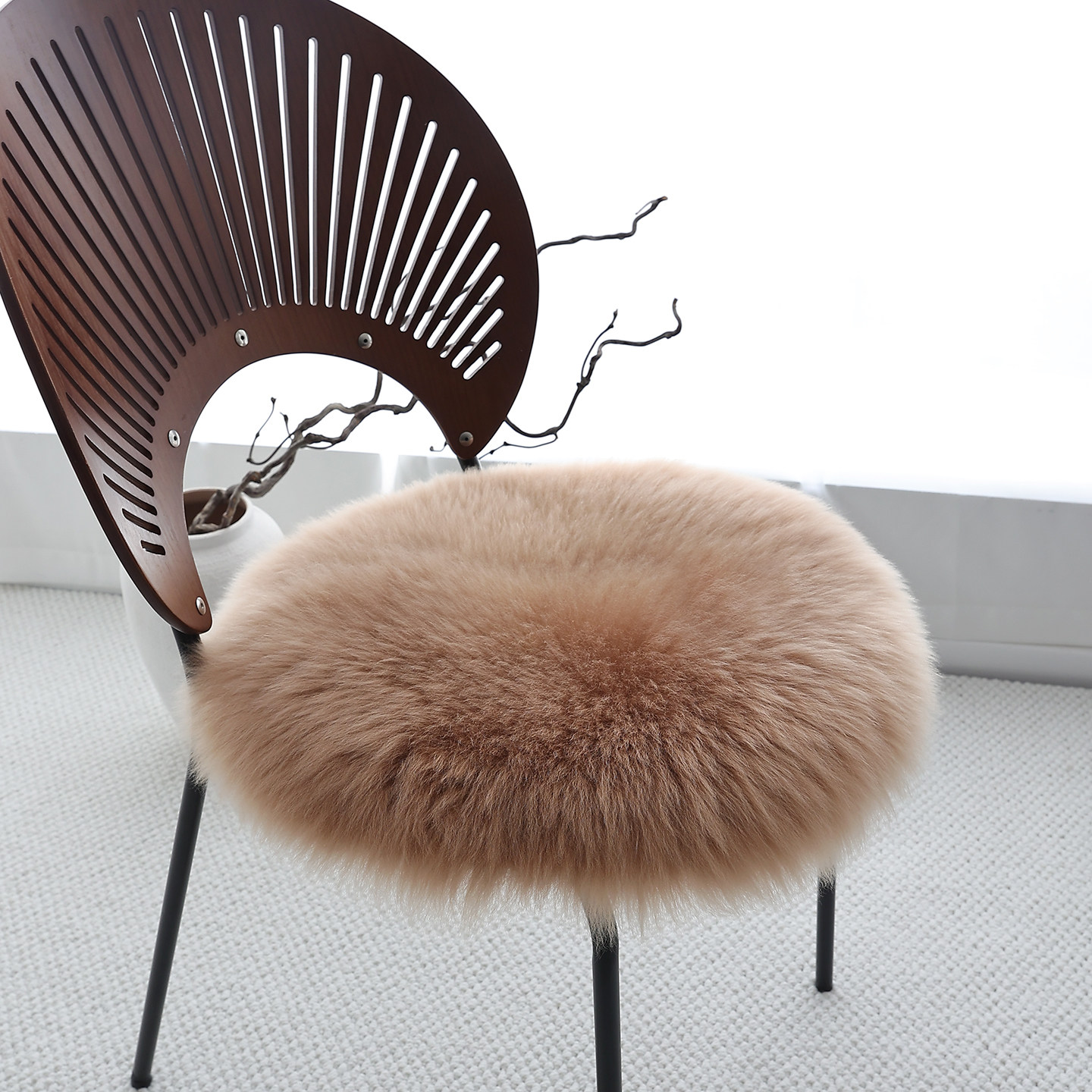 小沙澳洲纯羊毛沙发垫椅垫圆形坐垫凳子方垫餐椅贝壳椅垫长毛绒垫