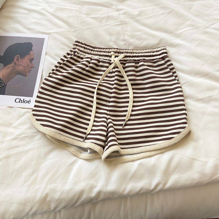 条纹短裤女潮ins夏季高腰设计感外穿宽松阔腿a字显瘦运动休闲热裤,淘宝优惠券,粉丝福利购,淘宝优惠卷