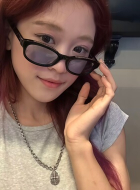 Jennie珍妮同款蓝色墨镜罗心可配度数复古窄框猫眼防紫外线太阳镜