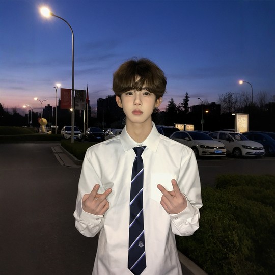 DK Uniform Japanese Basic Solid Color Men's Long Sleeve Shirt Black and White College Style Top Student Shirt