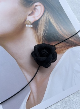 黑色复古玫瑰花项链女花朵辣妹锁骨链系带choker法式时髦颈链腰带