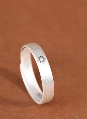 S925银饰戒指女闺蜜款太阳月亮指环男情侣朝朝暮暮纯银对戒